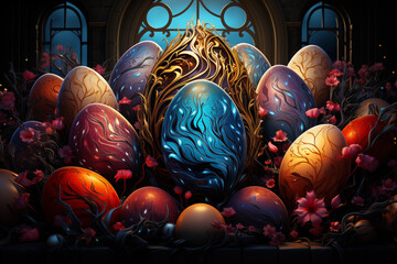 Easter holiday , Easter eggs with national ornaments.