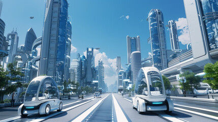 Realistic snapshot of an autonomous vehicle fleet in a smart city seamless integration with urban infrastructure