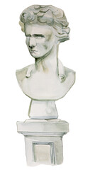 Obraz premium Statue of a man isolated on white. Watercolor ancient scupture artwork.