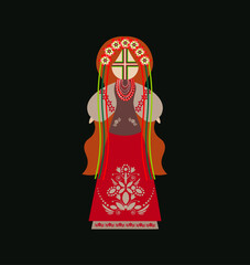 Motanka doll vector illustration for card, banner, and poster. Bright drawing with a traditional doll  wearing an embroidered costume
