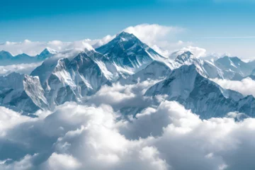 Papier Peint photo autocollant Everest Mount Everest with Snow Covered Peak and Thick Stratus Clouds