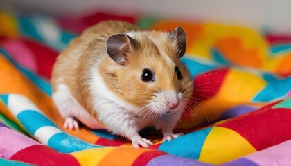 A Hamster Perched On A Pile Of Colorful Bedding Upscaled 3