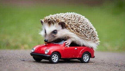 A Hedgehog Playing With A Toy Car