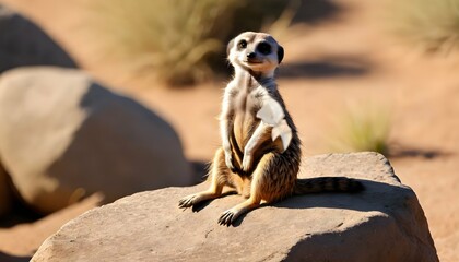 A Meerkat Sitting On A Rock Enjoying The Sun
