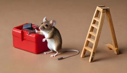 A Mouse With A Toolbox Fixing A Miniature Ladder