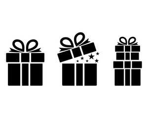 Three gift boxes with ribbons on them
