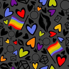 Abstract pride doodle seamless lgbtq rainbow pattern for fabrics and linens and summer party accessories