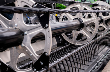 Close up of modern metal agricultural equipment.