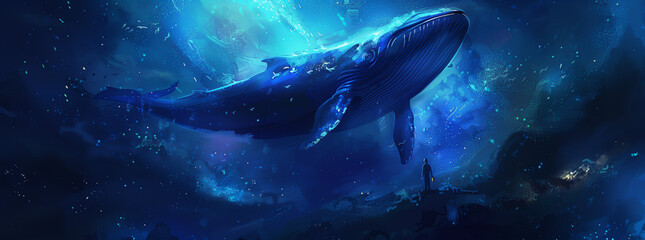Fototapeta premium Majestic Whale Gliding Through a Starry Underwater Realm 