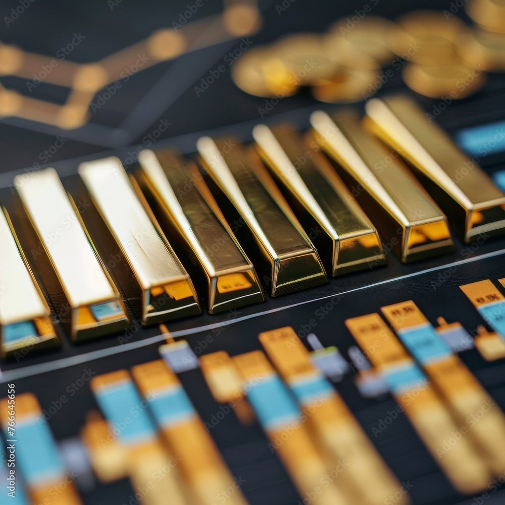 Poster gold bars on a computer keyboard, illustrating the intersection of technology and investment in the 