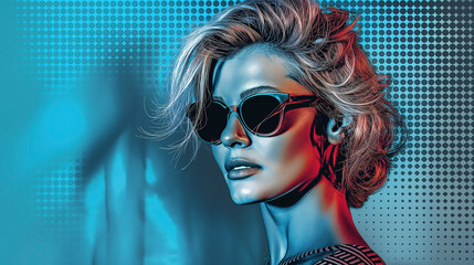 Retrato de mujer con gafas de sol estilo pop art