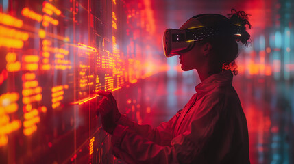 Réalité virtuelle, image graphique d'un jeune homme avec des effets graphiques rouges