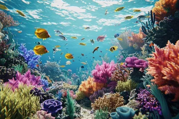 Tragetasche Organic coral reef with colorful marine life in a realistic 3D underwater backdrop © SaroStock