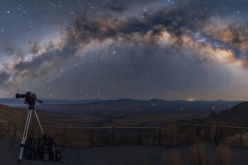 Panoramic astrophotography with a wide celestial view, Capturing the expansive beauty of the cosmos in panoramic astrophotography.