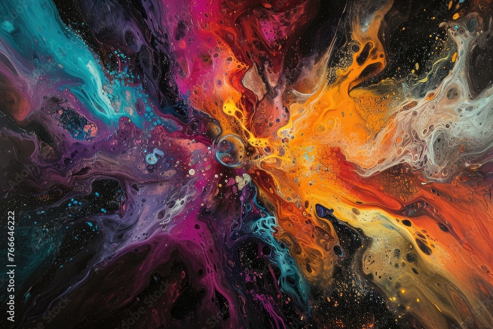 Fototapete Particle-filled abstract art forming a mesmerizing visual spectacle, Abstract art filled with particles, creating a mesmerizing visual display.