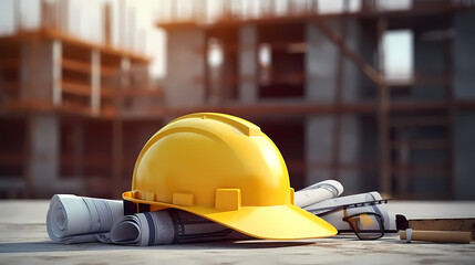 Construction site worker yellow safety helmet