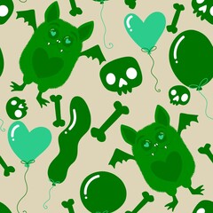 Halloween animals cartoon seamless bats monsters pattern for wrapping and kids clothes print and party accessories
