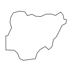 Nigeria country thin black outline silhouette. Simplified map. Vector icon isolated on white background.