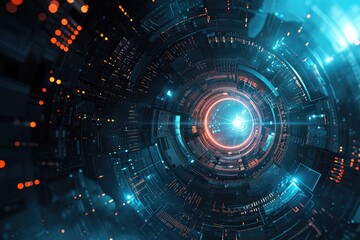A sci-fi illustration portraying futuristic concepts and technology background, Illustration depicting futuristic concepts and technology in a sci-fi setting. - obrazy, fototapety, plakaty
