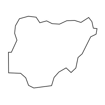 recommend clip art: Nigeria country thin black outline silhouette. Simplified map. Vector icon isolated on white background.