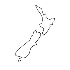 New Zealand country thin black outline silhouette. Simplified map. Vector icon isolated on white background.