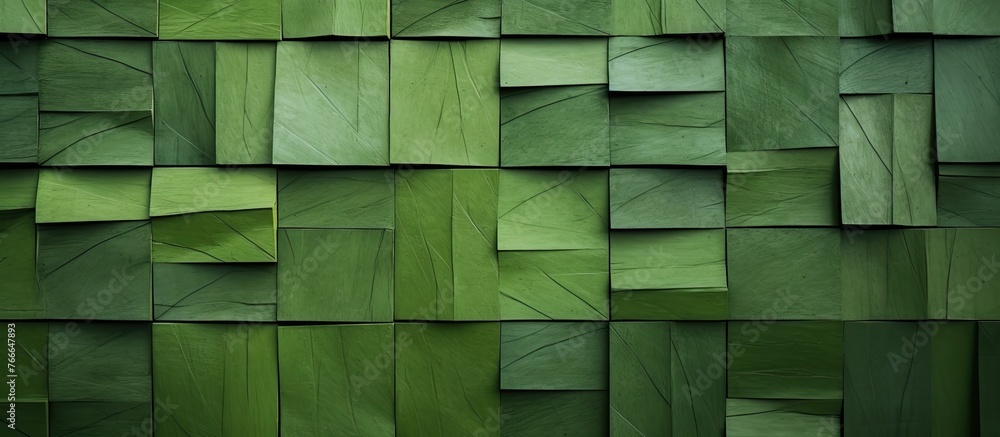 Poster an up-close view of a wall painted in green with a multitude of square patterns