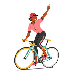 Obraz premium Triumphant Cyclist Female Character Raised Victorious Gesture, Beaming With A Radiant Smile, Embodying The Sheer Joy