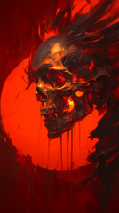 Vibrant Red: Human Skull in Striking Palette