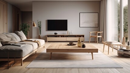 Modern living room with wooden floors and a tv.