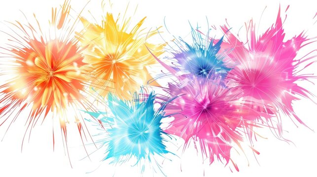 A stunning display of clipart fireworks, exploding in a riot of colors against the simplicity of a white background.