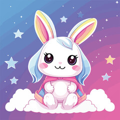 Cute rabbit sit on rainbow star.Animals characer de