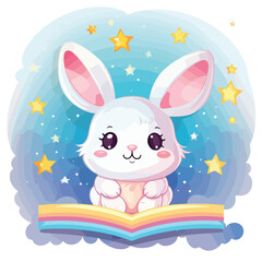 Obraz na płótnie Canvas Cute rabbit sit on rainbow star.Animals characer de
