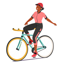 Naklejka premium Sportswoman Cyclist Gracefully Rides, Arms Outstretched, Embodying Triumph And Freedom, Vector Illustration
