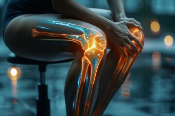 Visual representation of knee discomfort: fractures, inflammation, and ailments digitally - obrazy, fototapety, plakaty