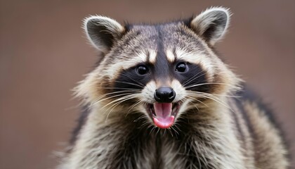 Naklejka na ściany i meble A Raccoon With Its Tongue Out Tasting The Air For