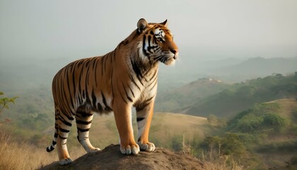 A Tiger Standing Proud Atop A Hill