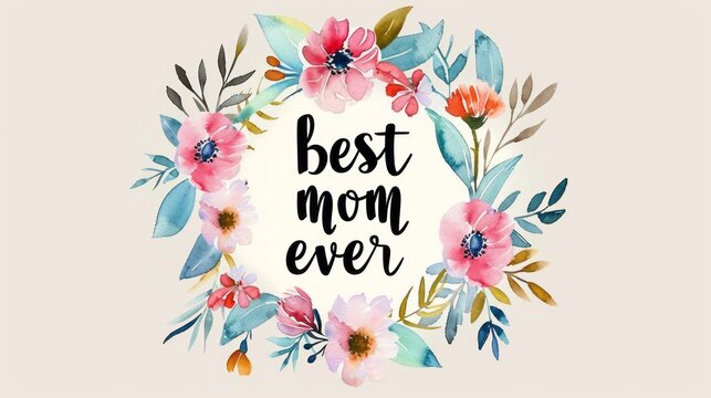 "BEST MOM EVER" in Cute Watercolor Style Text