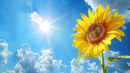sunflower on a blue sky background. Nature background - obrazy, fototapety, plakaty