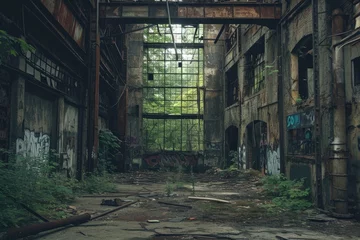 Afwasbaar Fotobehang Smal steegje Urban exploration, revealing the hidden stories of an abandoned factory