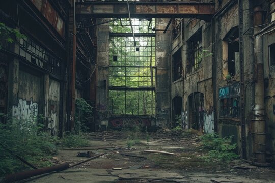 Fototapeta Urban exploration, revealing the hidden stories of an abandoned factory