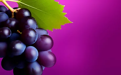 Poster Grape bunch close up, purple background with copy space © xamtiw