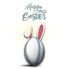 Happy Easter. Rugby ball with ears rabbit - 766652084