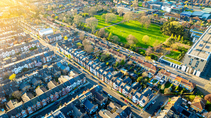 Aerial view of Shephrads Bush, a busy neighbourhood in western part of London