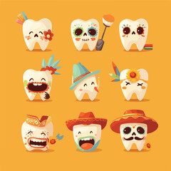 Cute tooth with Mexican day of the dead skull makeu
