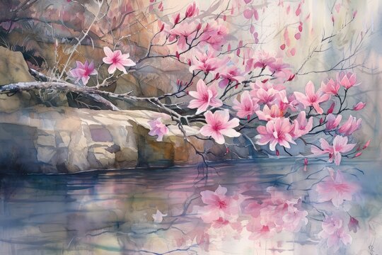 Watercolor pink flower painting capturing the fluidity and spontaneity of the medium