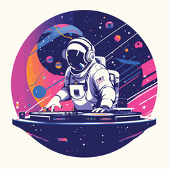 Dj astronaut with turntable in a nightclub. Space p - obrazy, fototapety, plakaty