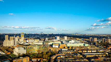 Fototapeta premium Aerial view of Shephrads Bush, a busy neighbourhood in western part of London