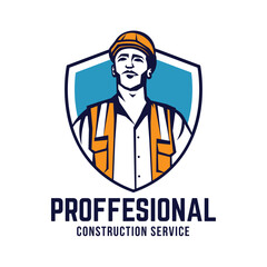 Construction man worker vector illustration logo design in retro style
