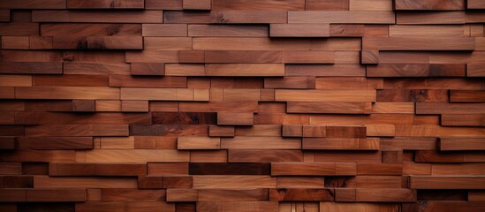 An image showing a wall made of wood with numerous square pieces of varying shades and textures