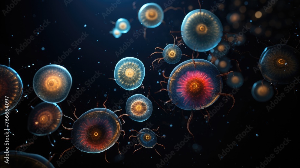 Poster a group of jellyfishs floating in the water. generative ai.